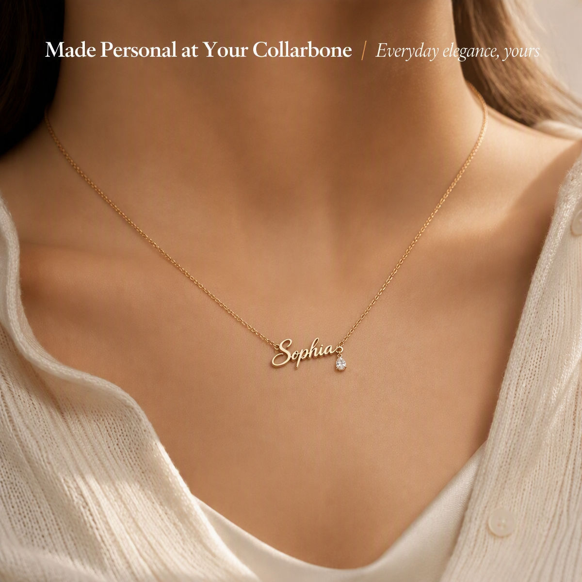 Custom Name Necklace 925 Sterling Silver 3D Script Nameplate Pendant Teardrop Crystal Charm Personalized Cursive Jewelry Birthday Gift for Women - namenecklace