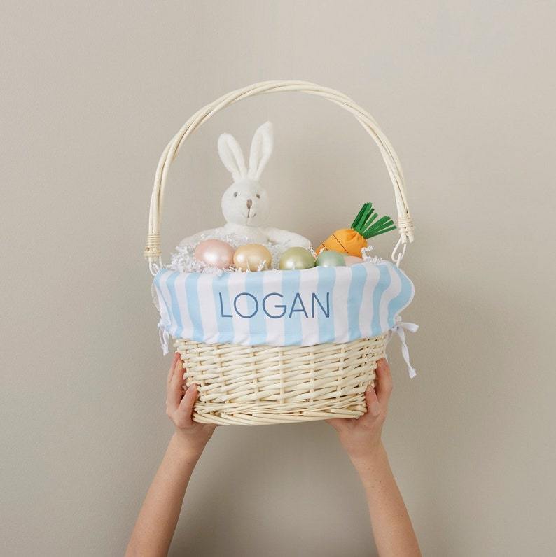 Delicate Stripes Personalized Natural Easter Basket, Easter Basket, Kids Basket, Easter, Basket, Personalized Easter Basket