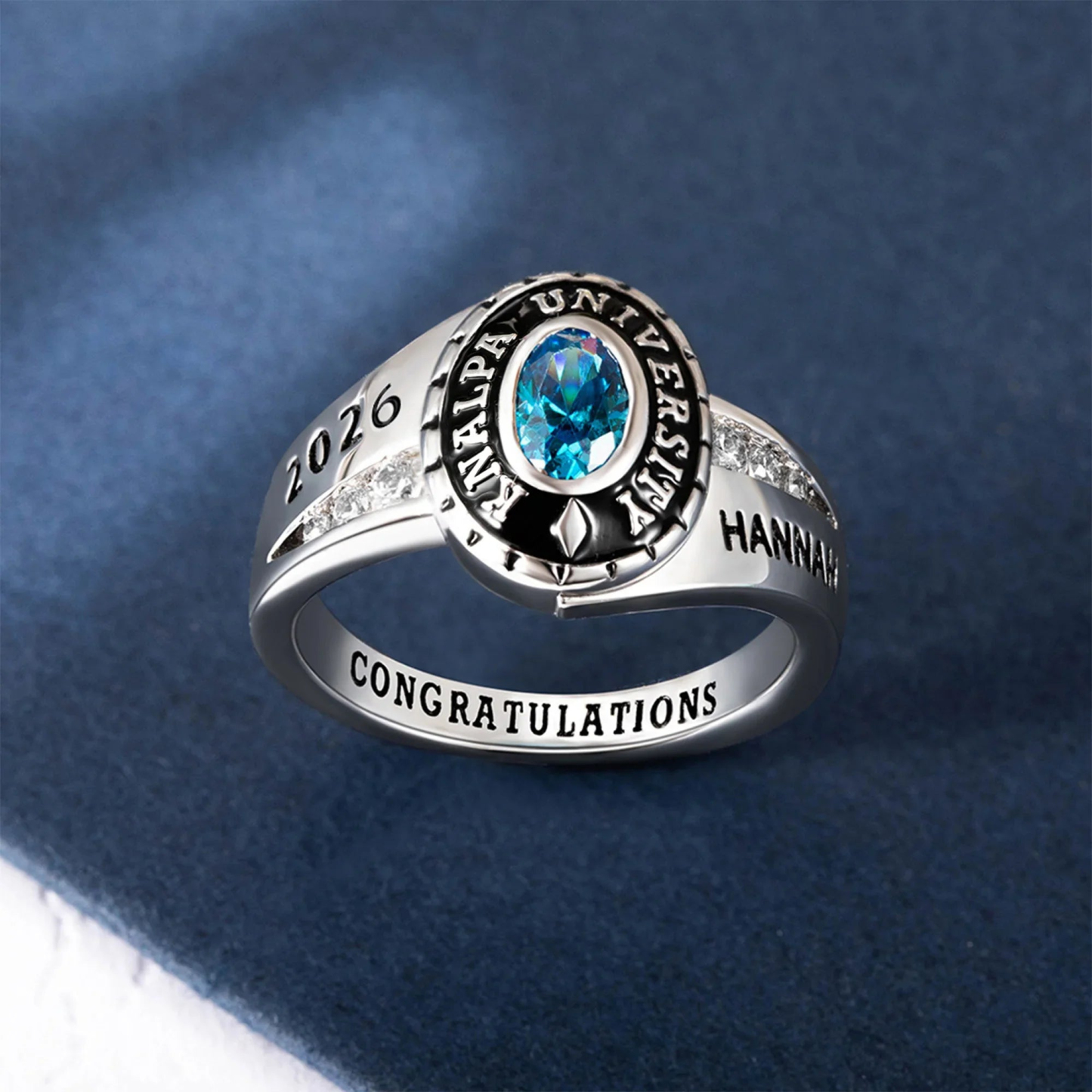Personalized Graduation Ring Custom Birthstone School Name Year Class Gift for Graduate