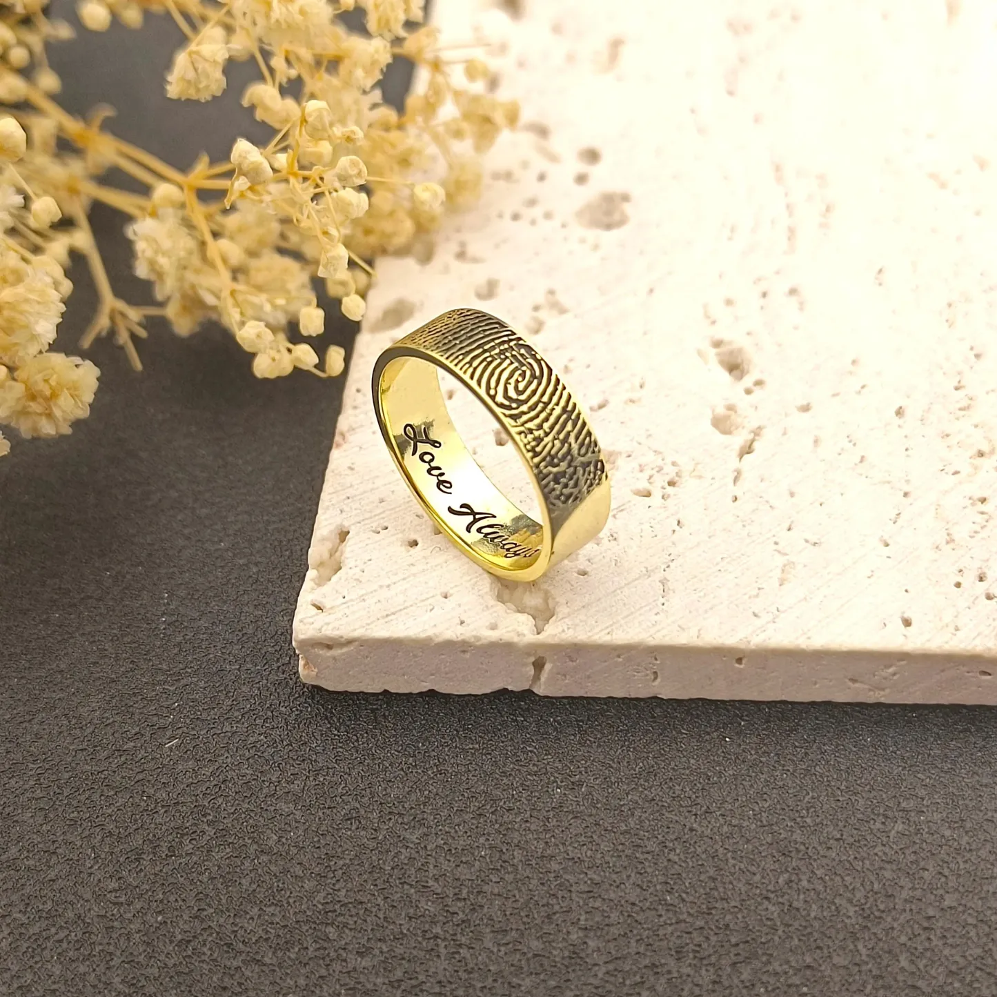 Custom Actual Fingerprint Band Ring Personalized Men Thumb Print Band Gift for Him