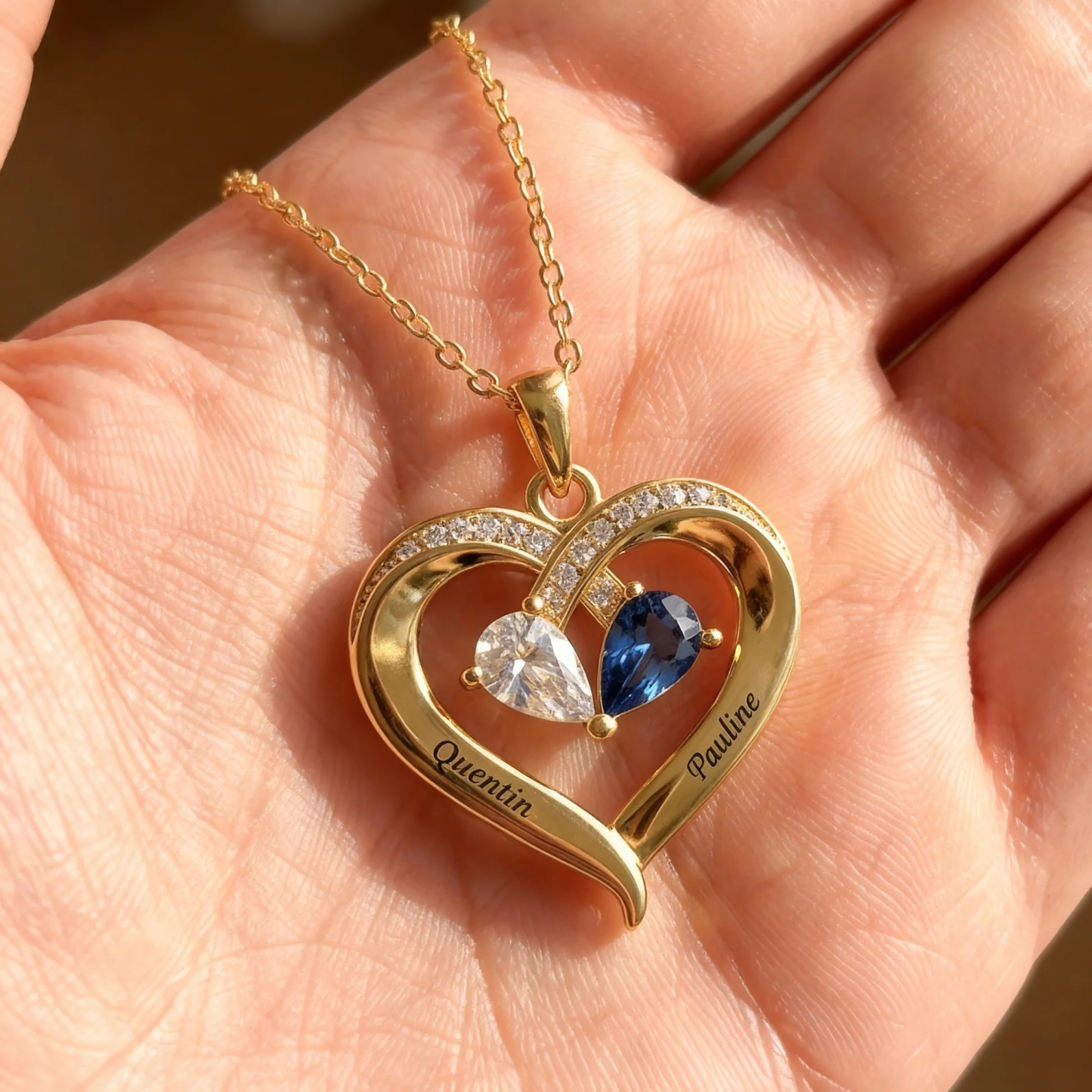 Personalized Entwined Hearts Necklace  Custom Two Brithstone Pendant Necklace with Name Engraving Valentine's Day Gift for Her