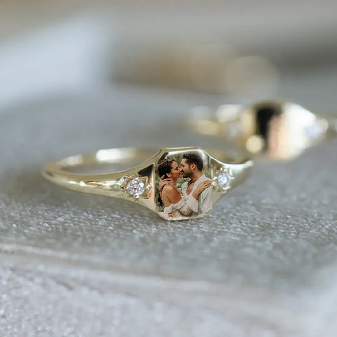 Personalized Birthstone Photo Ring - Buy 2 Free Shipping