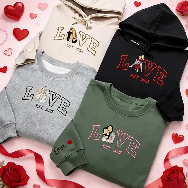 Personalized Embroidered Photo Couple LOVE Est Year Sweatshirt/Hoodie - namenecklace