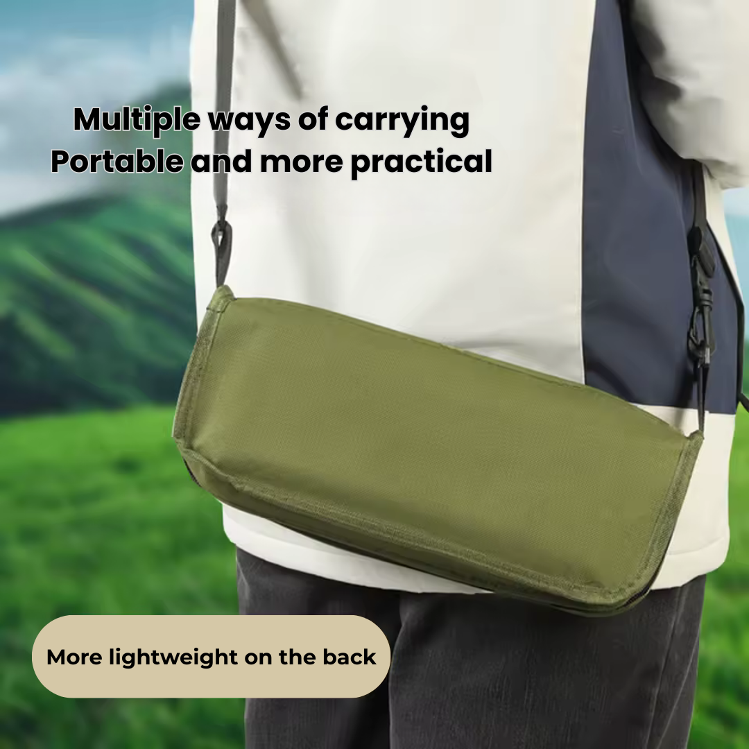 Portable Folding Camping Stool with Integrated Storage Bag & Pockets Lightweight Carbon Steel Outdoor Chair Compact Collapsible Seat 