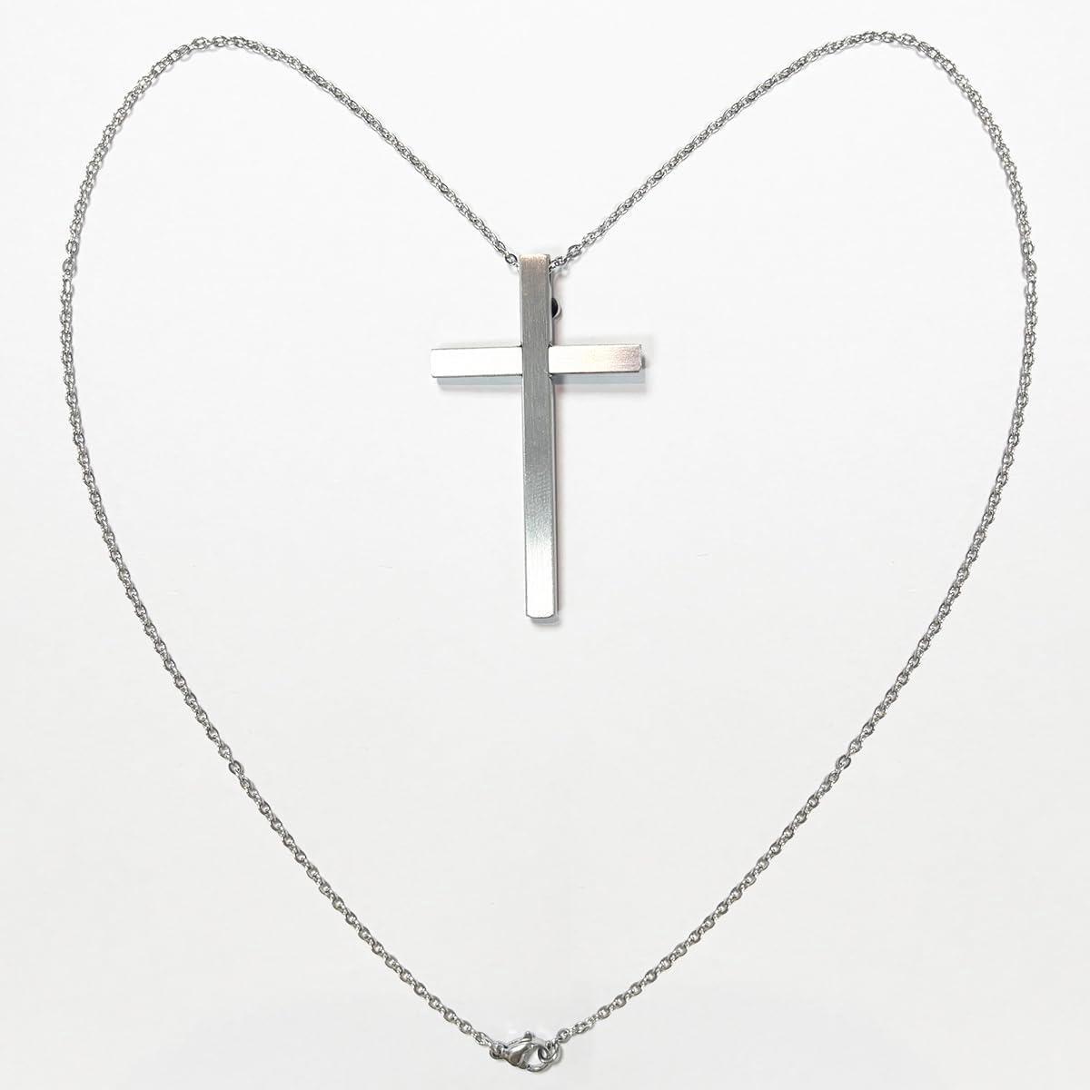 Self Defense Cross Necklace, 21 inch Chain, Stainless Steel Hidden Protection Tool with Safety Lock