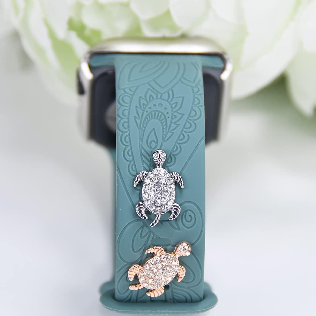 Watch Charms for Apple Watch Band for Cute Decorative Rings Loops Charms Silver Rose Gold Sea Turtle - namenecklace