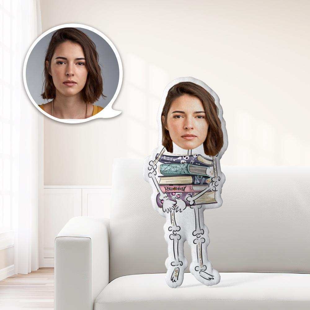 Halloween Face Pillow Custom Minime Pillow Halloween Gifts for Him Skeleton Holding A Book - Giftlab