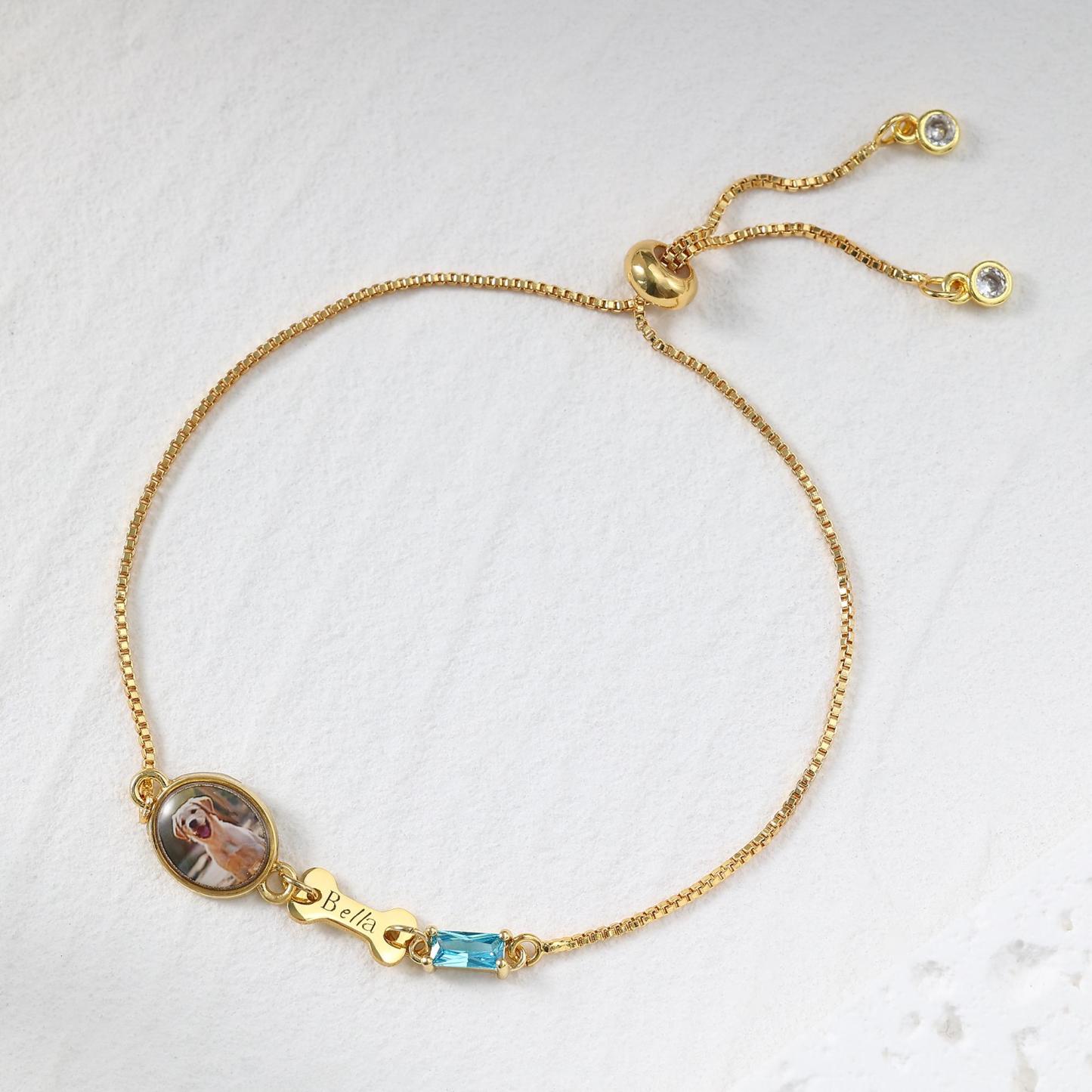 Personalized Pet Memorial Bracelet with Photo Custom Pet Paw Print and Name Memorial Bracelet Heartfelt Pet Memory Bracelet for Dog and Cat Lovers