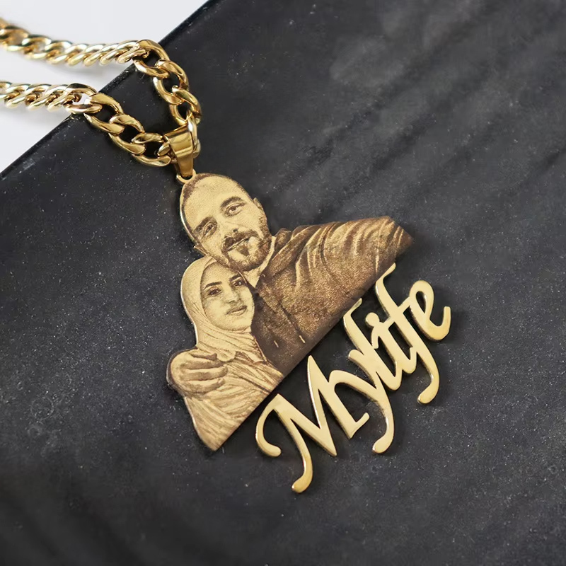 Custom Photo Nameplate Necklace Personalized Engraved Bar Necklace with Your Photo & Name Gift for Family