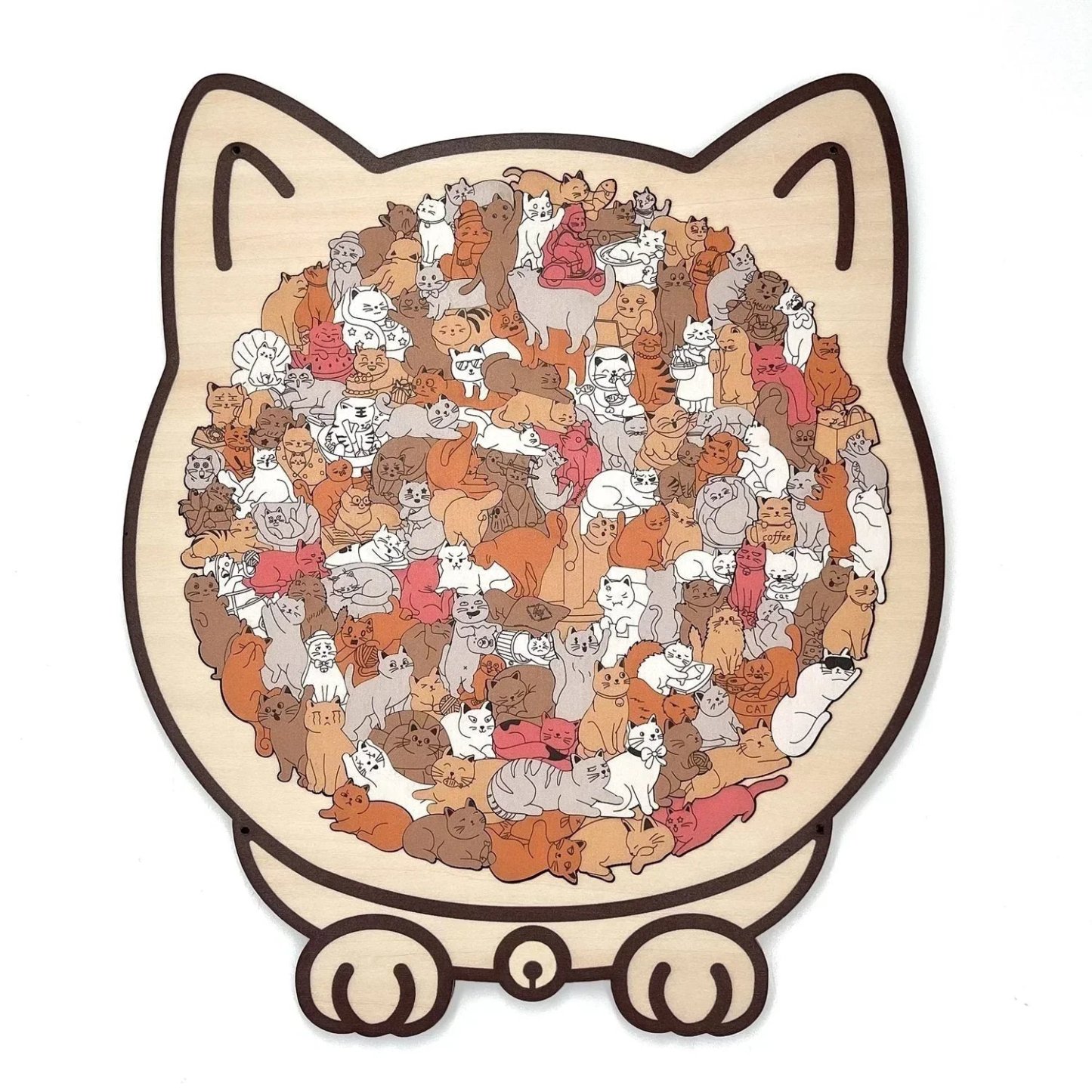 135-Piece Morandi-Colored Cat Shaped Wooden Jigsaw Puzzle Unique Gift for Cat Lover