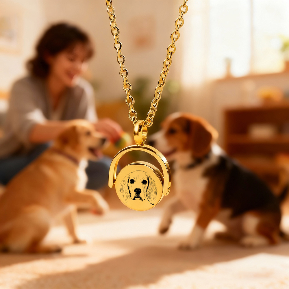 Personalized Pet Photo Spinner Necklace Custom Pet Name Date Flip Pendant Pet Memorial Swivel Locket Gift for Per Lover