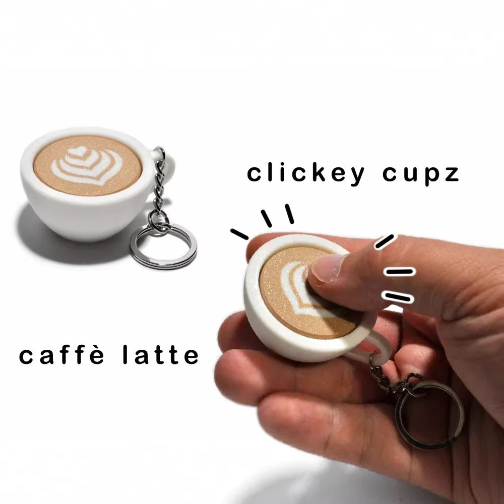 Mini Coffee Cup Fidget Keychain Clicky Latte Art Key Ring Stress Toy