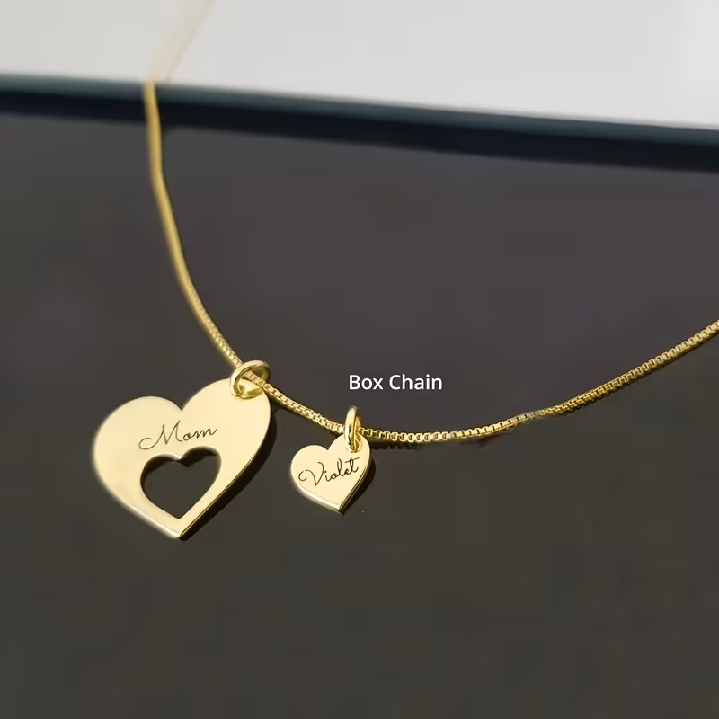 Personalized Family Heart Necklace – Large Pendant with Optional Kids’ Name Mini Heart Charms for Moms