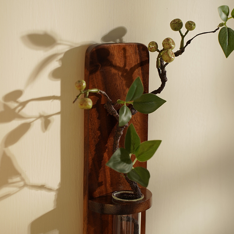 Wooden Wall Decor Vase – Nail-Free Hydroponic Tube Flower Holder for Hydroponic Plants & Flowers