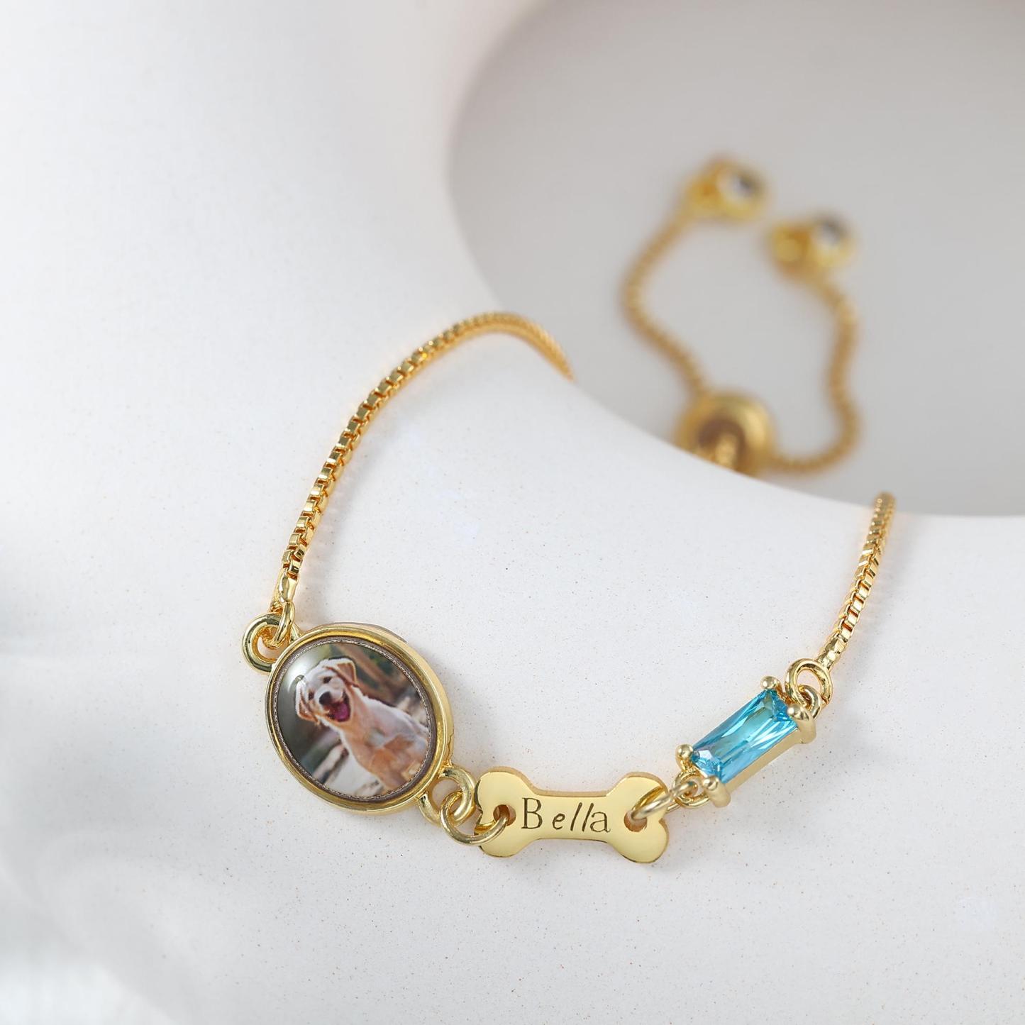 Personalized Pet Memorial Bracelet with Photo Custom Pet Paw Print and Name Memorial Bracelet Heartfelt Pet Memory Bracelet for Dog and Cat Lovers