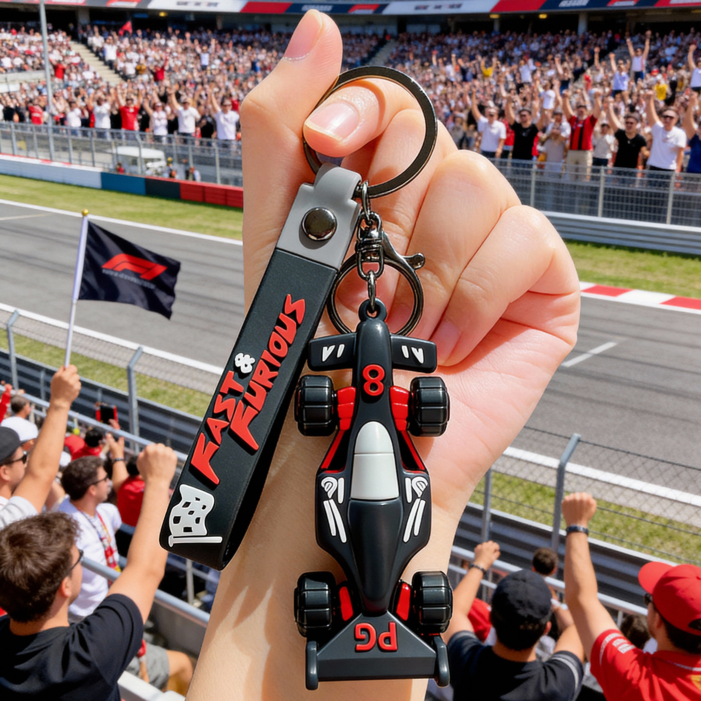 Mini F1 Race Car Keychain Fast Furious Wristlet Strap Key Ring Gift for Kids