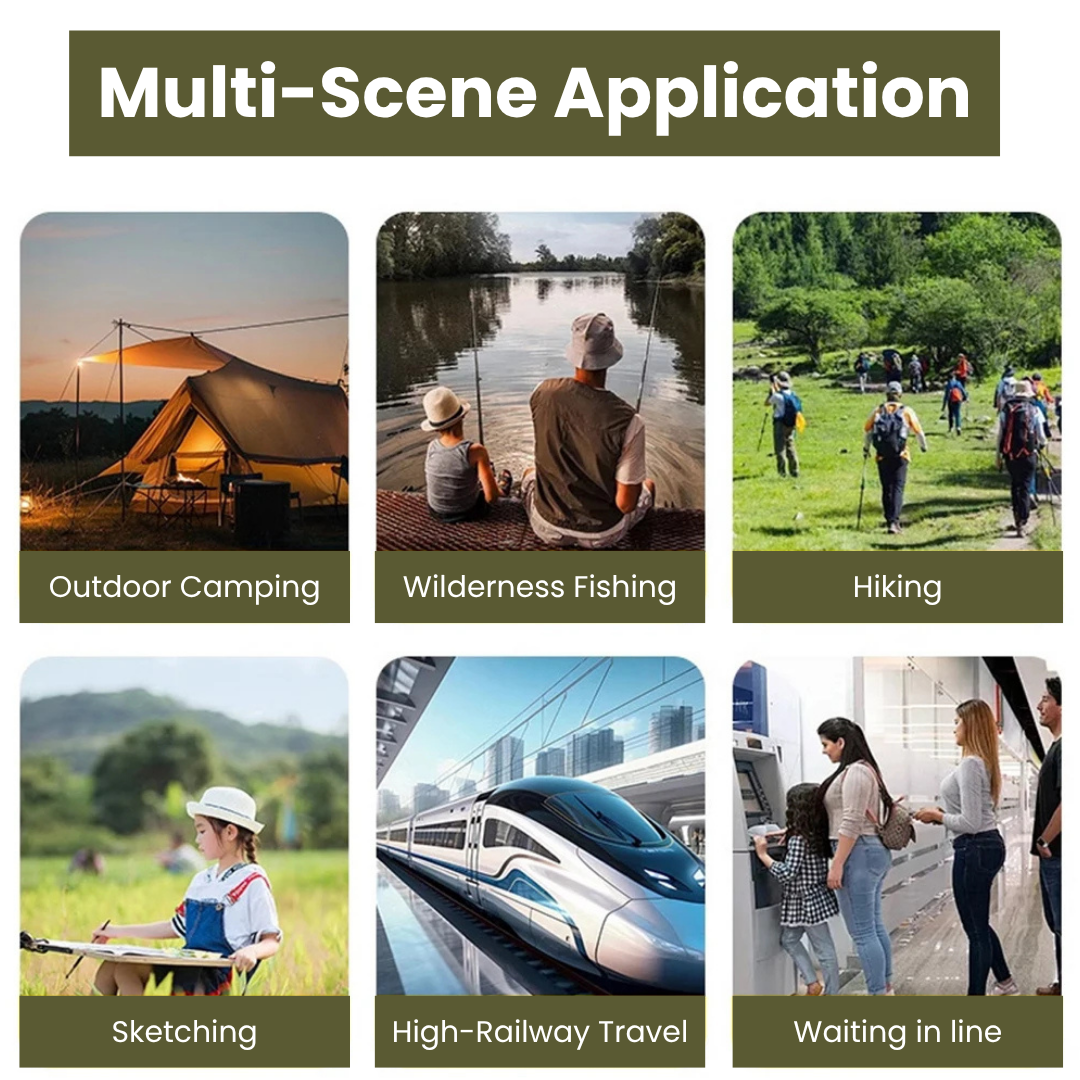 Portable Folding Camping Stool with Integrated Storage Bag & Pockets Lightweight Carbon Steel Outdoor Chair Compact Collapsible Seat 