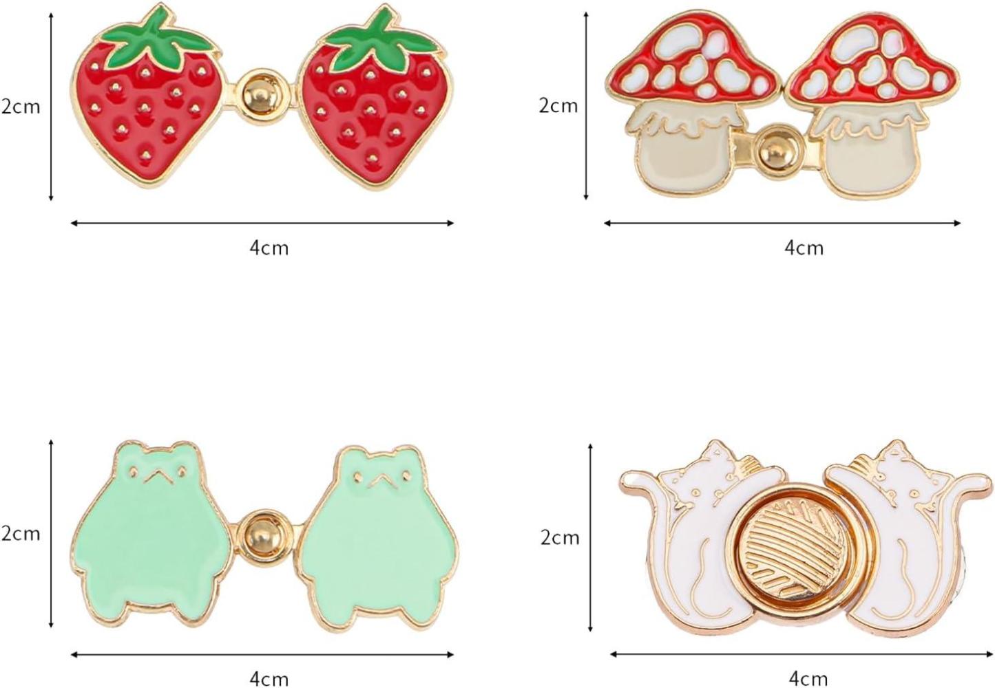 4 Pcs Pants Clip - Toadstool, Frog, Strawberry, Cat Waist Knots - Jean Button Tightener