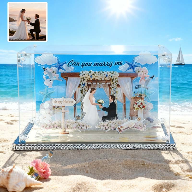 Custom Seaside Wedding Theme Acrylic Stand DIY Miniature Landscape Personalized Beach Wedding Photo Frame