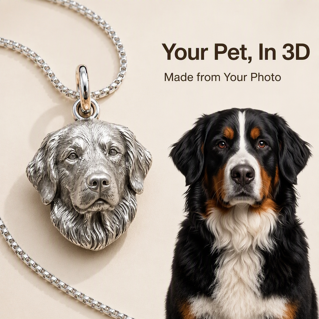 Custom 925 Sterling Silver 3D Pet Photo Portrait Pendant Sculpted Dog Cat Head Charm Memorial Gift For Her