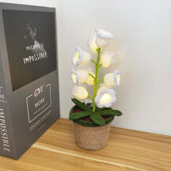 Crochet Handmade Lily Potted Plant Light Lamp, Lilies of the Valley,Finished Product,Knitted Flower Decoration,3 flash modes girlfriend gift - NameNecklace