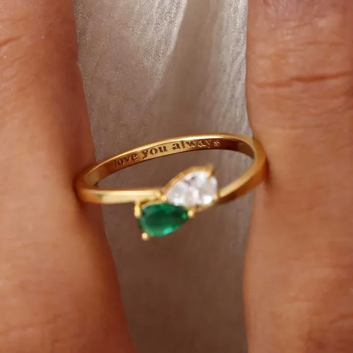 Personalized Two Birthstone Ring for Her – Valentine’s Day Gift for Girlfriend or Wife