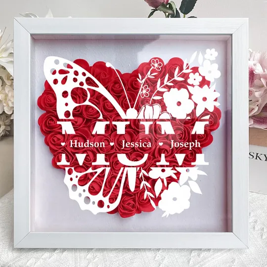 Personalized Butterfly Version Flower Shadow Box - Gift For Mom Custom Children Names