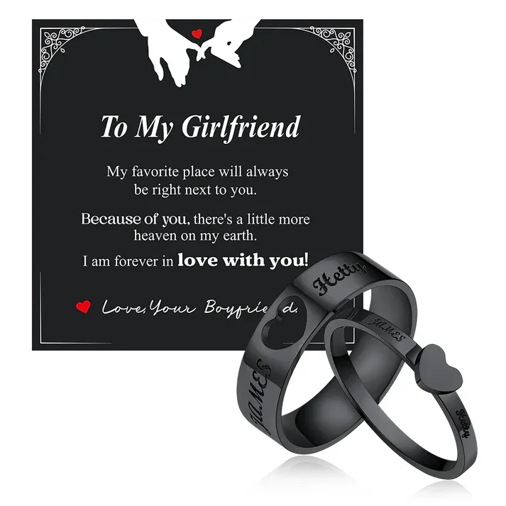 Custom Engraved Heart Couple Rings – Romantic His and Hers Ring Set Engraved His & Hers Rings for Valentine’s