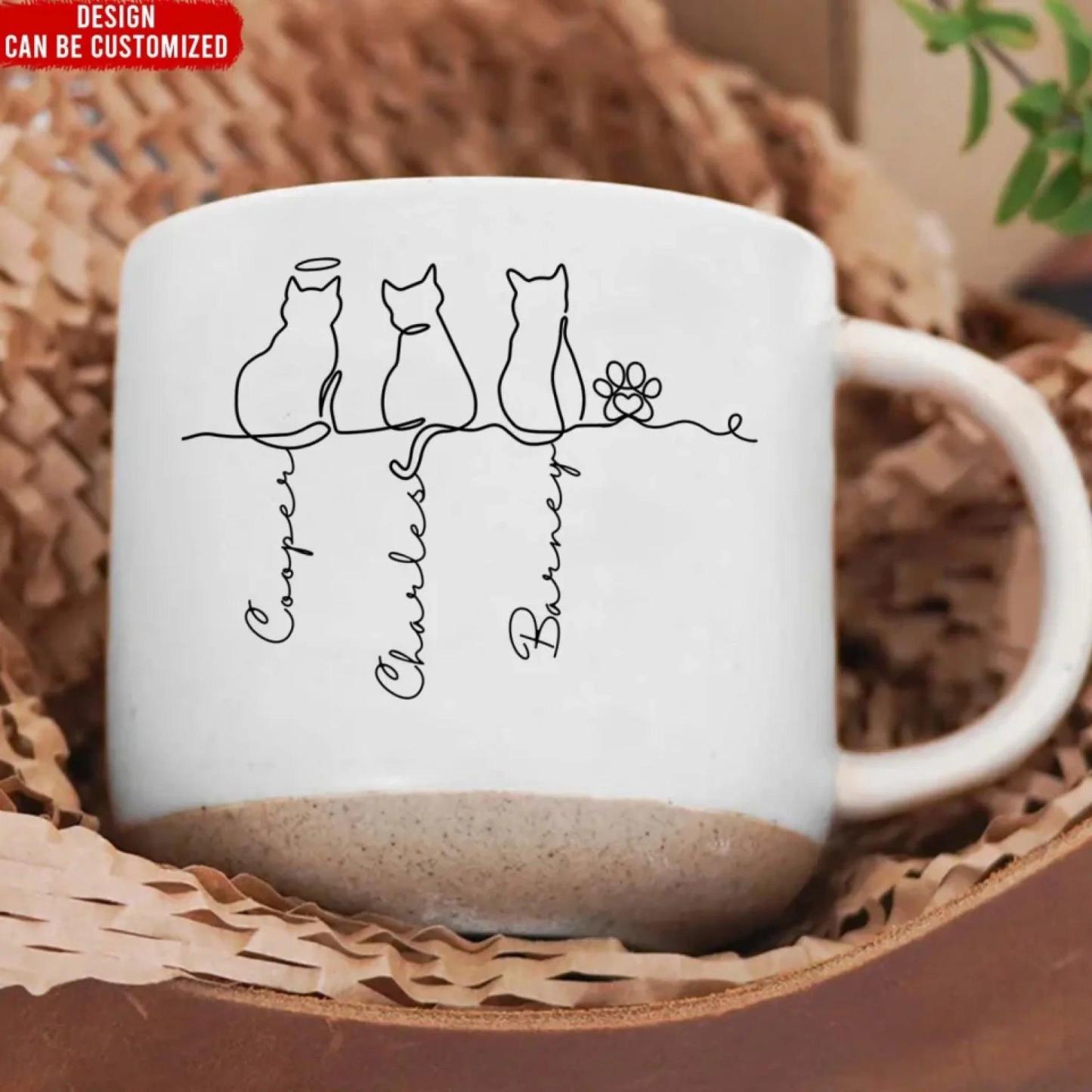 Personalized Cute Cats Pottery Mug Custom  Pottery Mug Gift for Cat Mom, Cat Dad & Cat Lovers