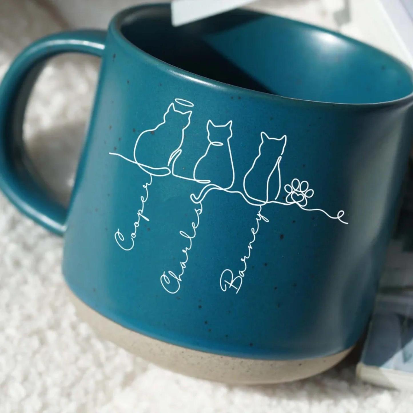 Personalized Cute Cats Pottery Mug Custom  Pottery Mug Gift for Cat Mom, Cat Dad & Cat Lovers