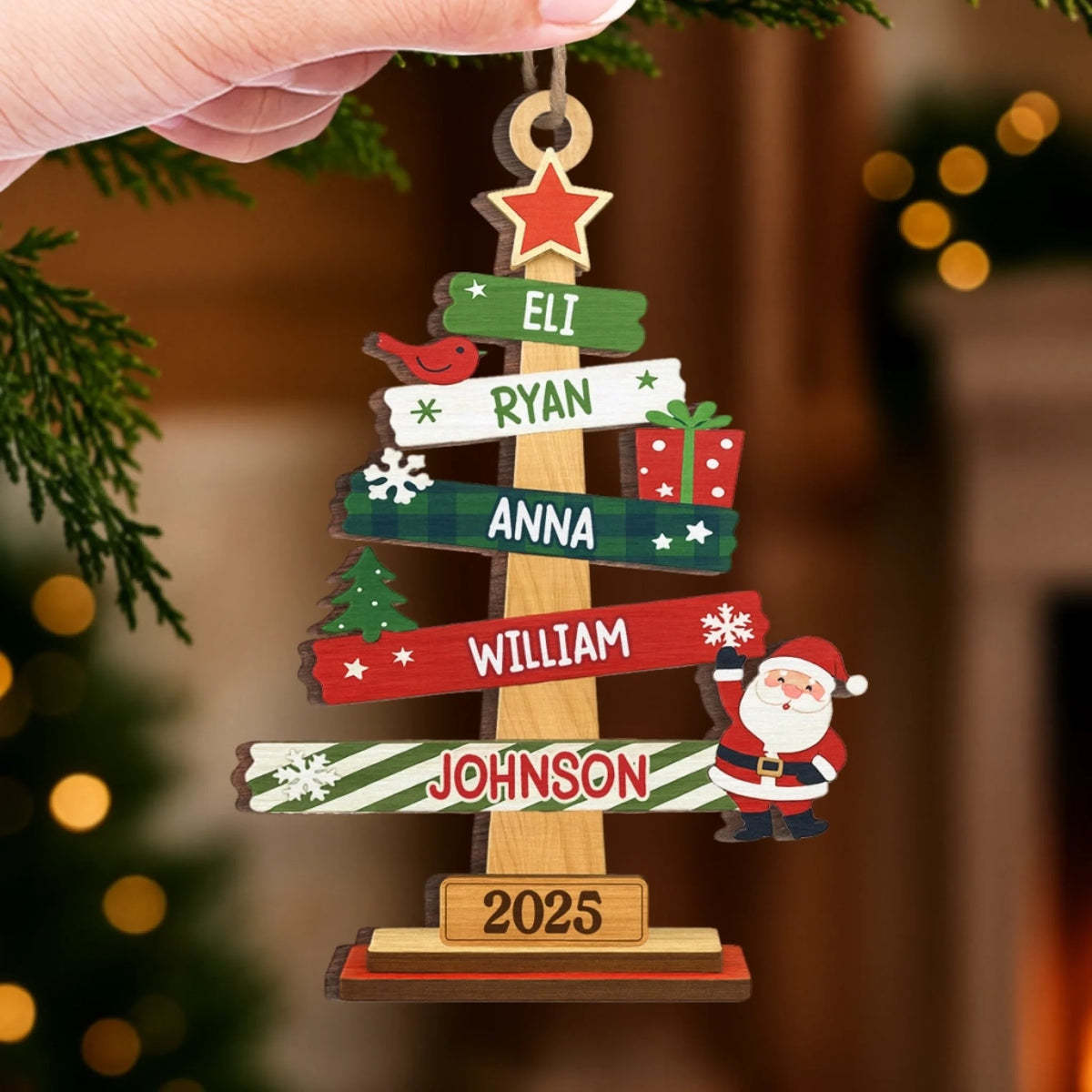 Custom Wood Ornament - Personalized Christmas Birthday Gifts For Mom, Dad, Kids - Our Family Christmas Tree