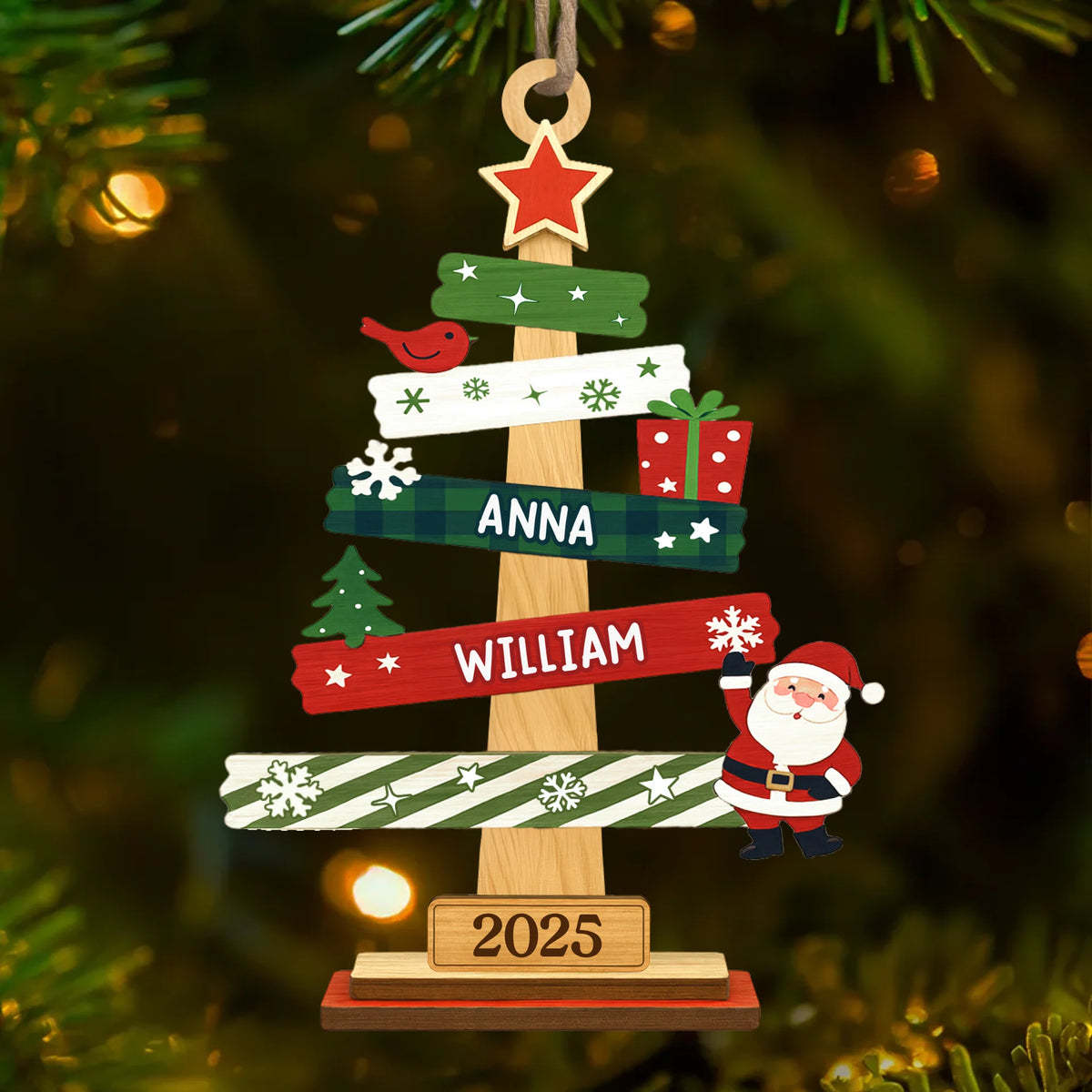 Custom Wood Ornament - Personalized Christmas Birthday Gifts For Mom, Dad, Kids - Our Family Christmas Tree