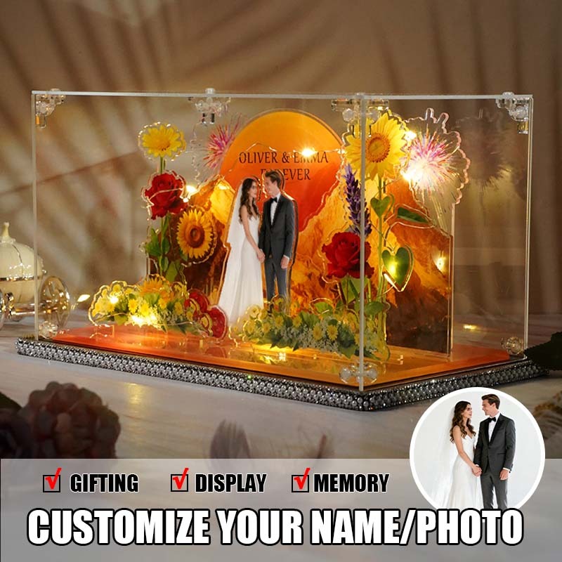 Custom Golden Mountain Sun Acrylic Wedding Photo Stand Multi Layer Acrylic Stand Eternal Love Photo Decoration