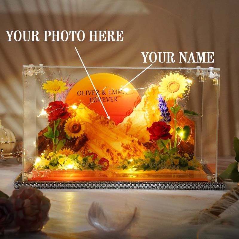 Custom Golden Mountain Sun Acrylic Wedding Photo Stand Multi Layer Acrylic Stand Eternal Love Photo Decoration