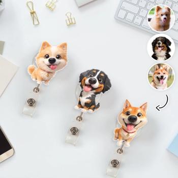 Custom Pet Photo Acrylic Badge Reel Personalized Pet Photo Badge Reel Custom Retractable ID Card Clip Gift for Pet Lovers