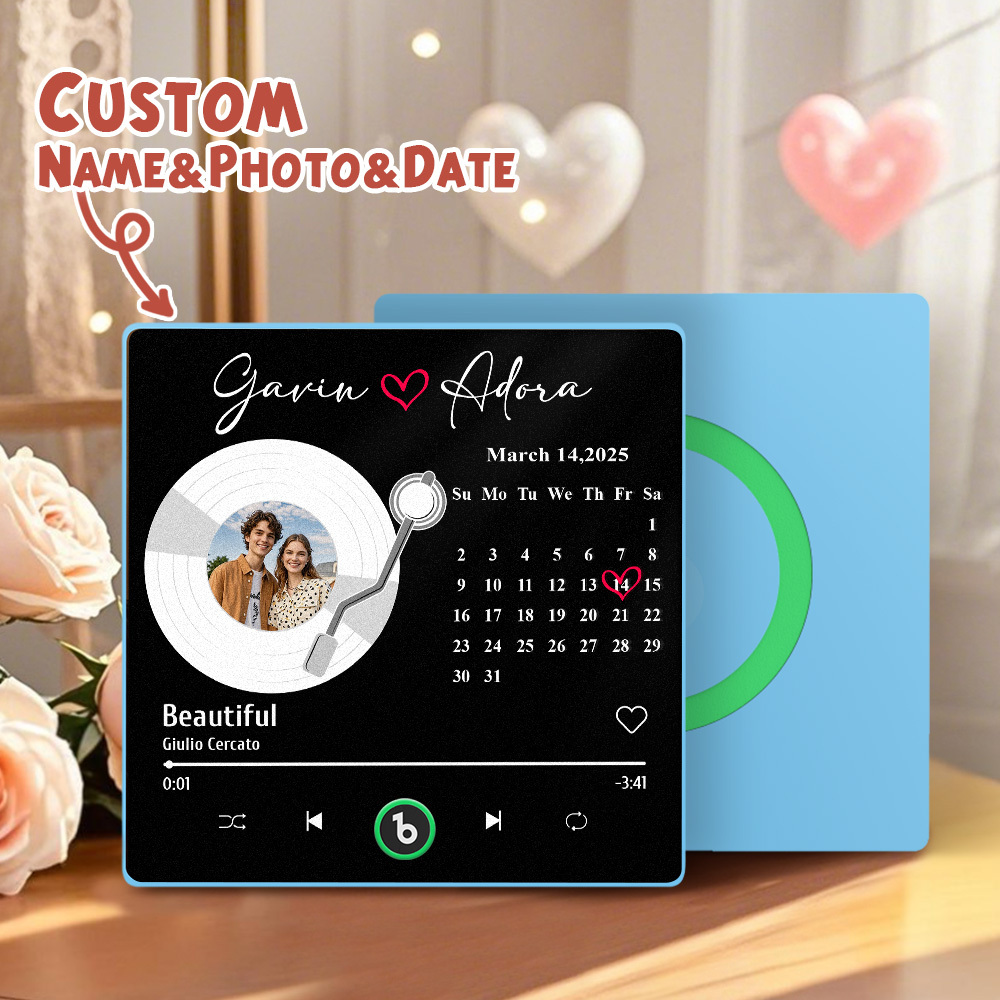 New 4.0 Upgrade Custom Music Fridge Magnet Colorful Frame Album Fridge Magnet Can Play Songs Gift for Couple Can Upload Your Music