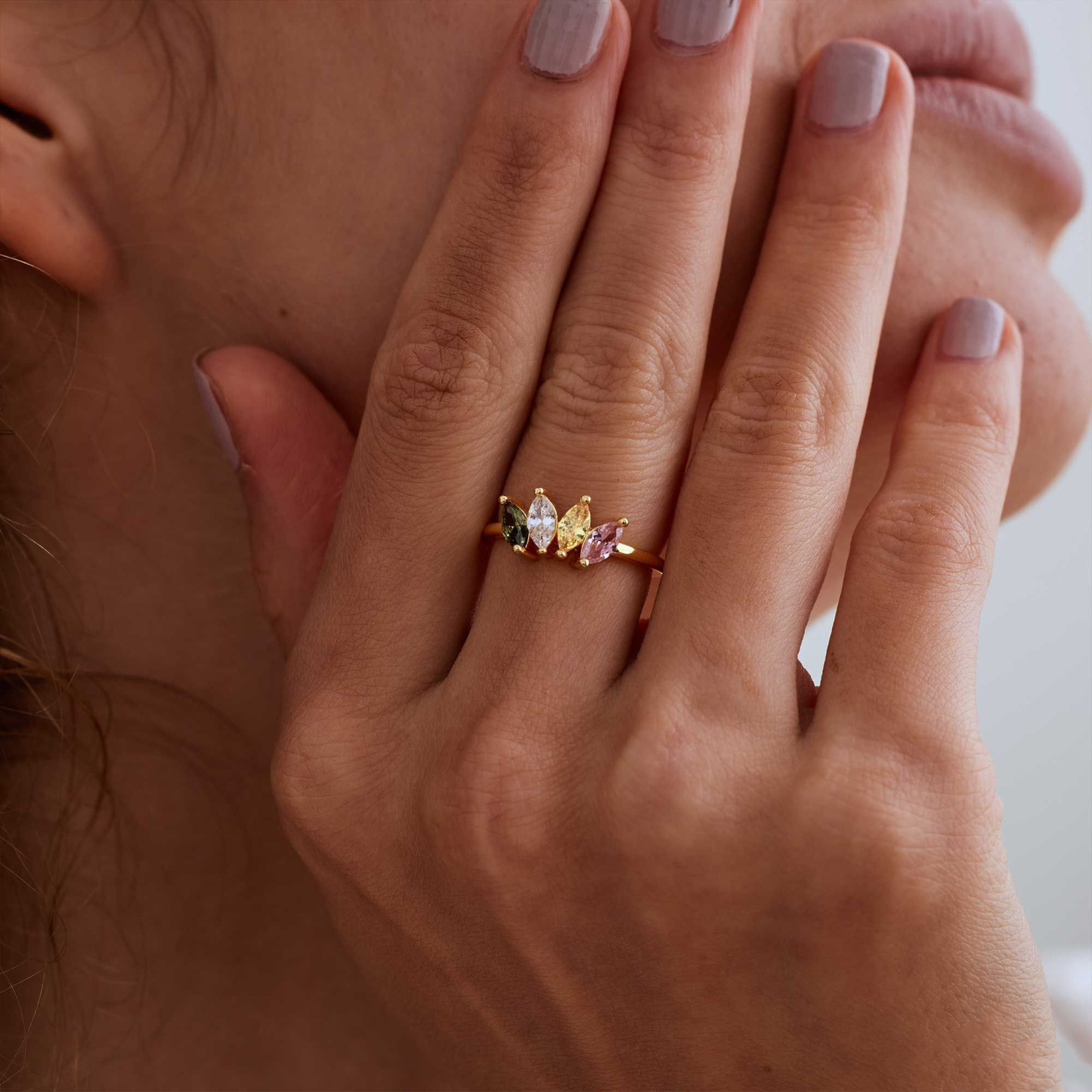 Custom Family Birthstone Ring Personalized Dainty Marquise Birthstone Ring Valentine's Day Gift for Her