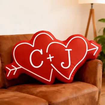 Custom Couple Arrow Through Hearts Pillow Personalized Initials Throw Pillow Case Romantic Valentines Day Gift