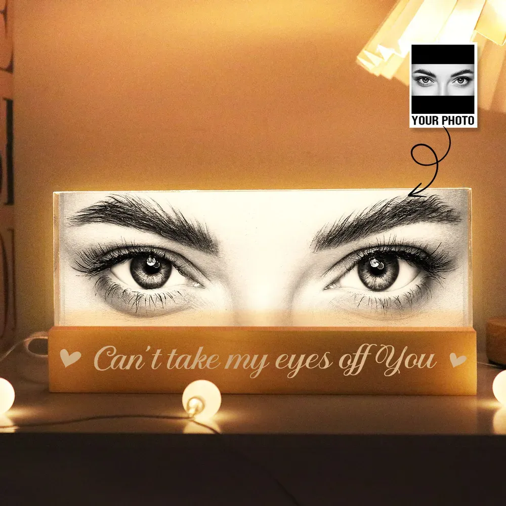 Custom Eye Photo Acrylic Block LED Night Light Personalized Romantic Eye Photo LED Plaque Valentine's Day Gift for Couples