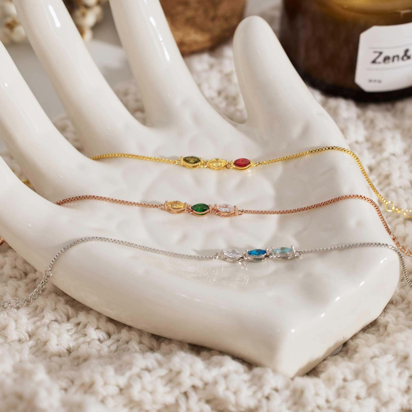 Personalized Marquise Birthstone Bracelet Custom 1 to 5 Birthstones Jewelry Custom Family Names Bracelet Custom Gift for Mom  Mother's Day Gift for Wife