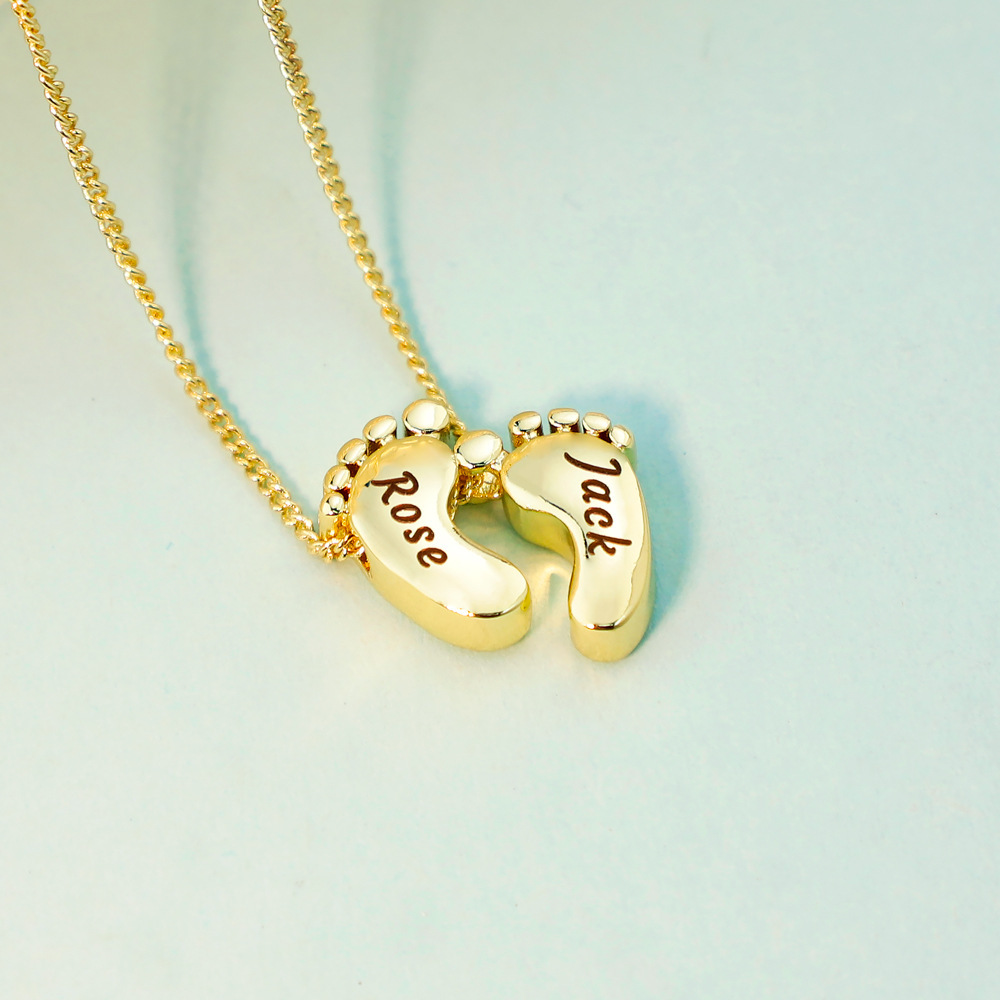 Personalized Baby Footprint Name Necklace Custom Footprint Pendant Mother's Day Gift New Mom Gift