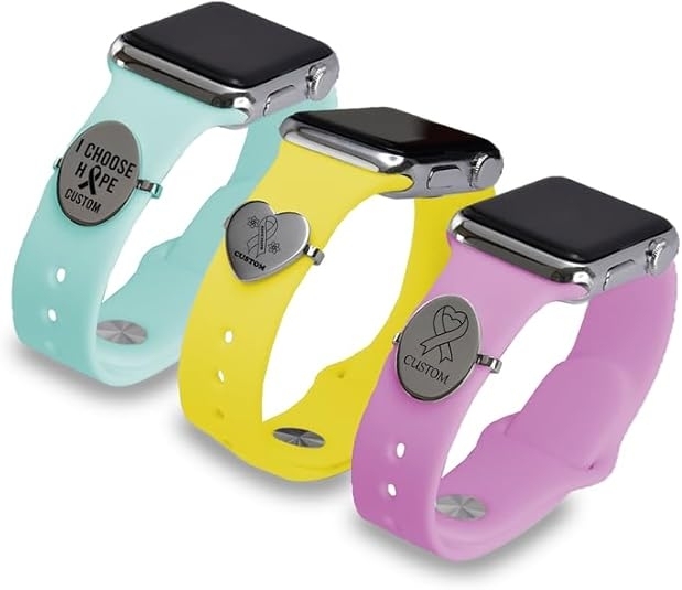 Custom Cancer Awareness Oval & Heart Metal Stud Accessory Smartwatch Bands - namenecklace