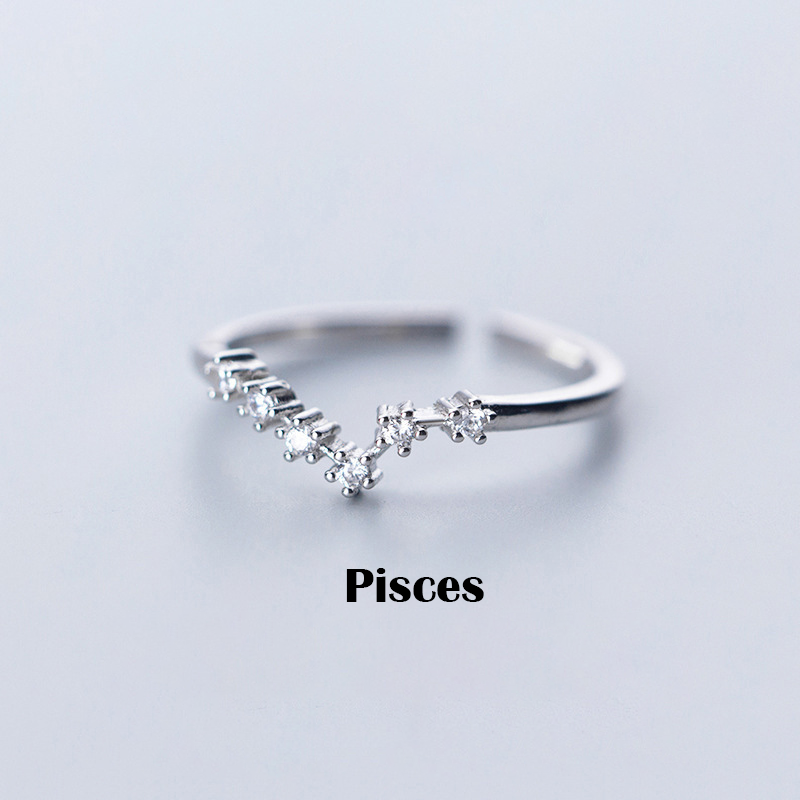 Adjustable Zodiac Constellation Ring - Silver Plated with Cubic Zirconia | Celestial Astrology Jewelry | Dainty Stacking Ring for Her