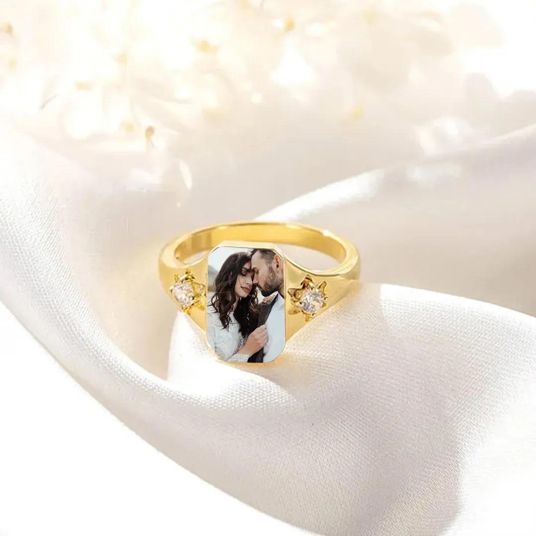 Personalized Birthstone Photo Ring - Buy 2 Free Shipping