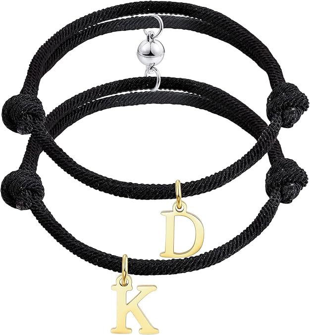 Custom Magnetic Initial Bracelet & Personalized with Engraving & Color Options Couple Jewelry