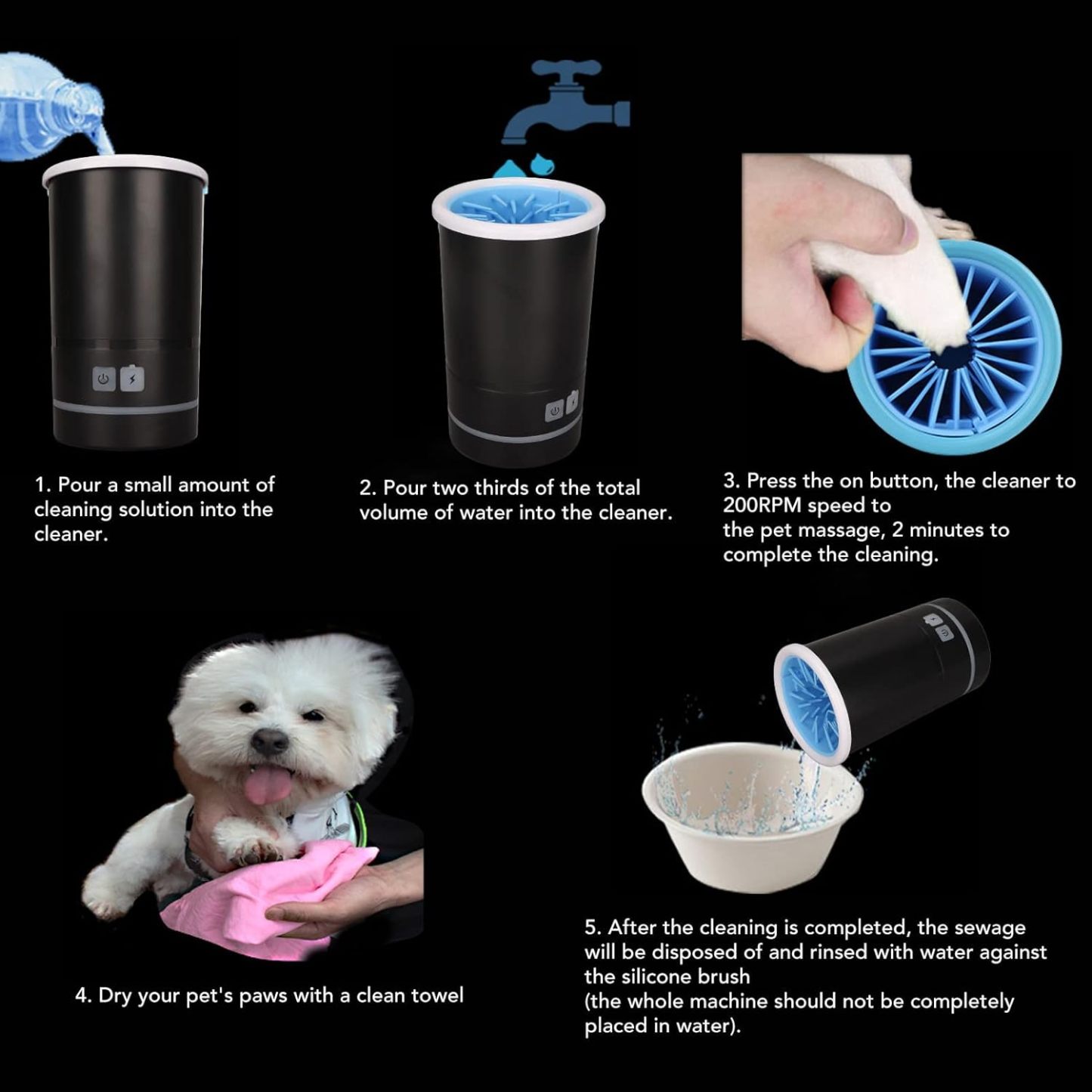 Automatic Pet Paw Cleaner Electric Dog Paw Cleaner Cup Rechargeable Dog Paw Washer with Soft Silicone Bristles