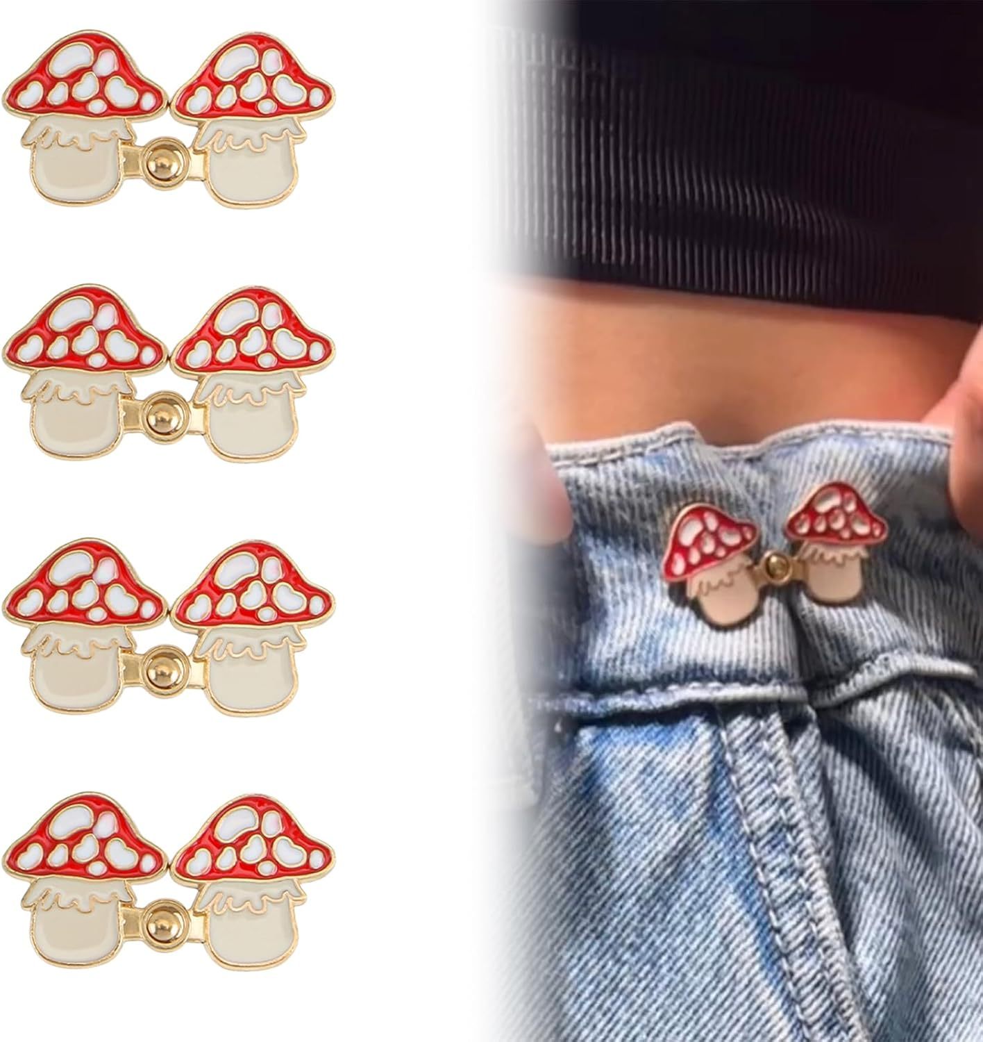 4 Pcs Pants Clip - Toadstool, Frog, Strawberry, Cat Waist Knots - Jean Button Tightener
