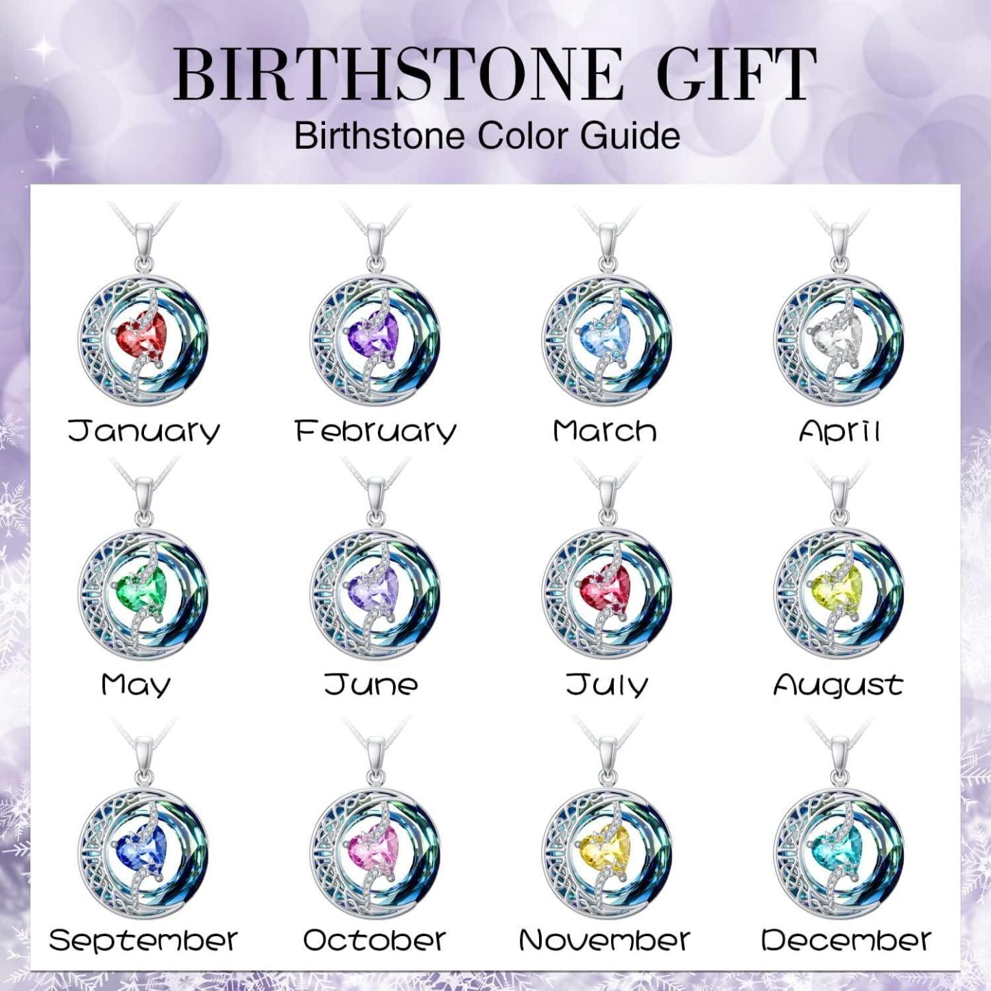 Birthstone Necklace Moon and Star Pendant Moon Jewelry Anniversary Birthday Gifts for Women Mom Wife Her