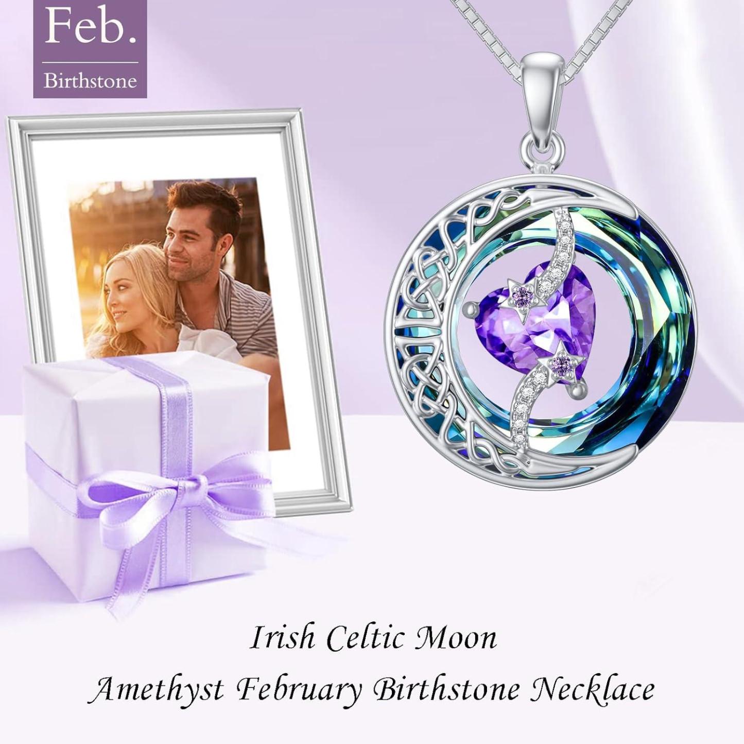 Birthstone Necklace Moon and Star Pendant Moon Jewelry Anniversary Birthday Gifts for Women Mom Wife Her