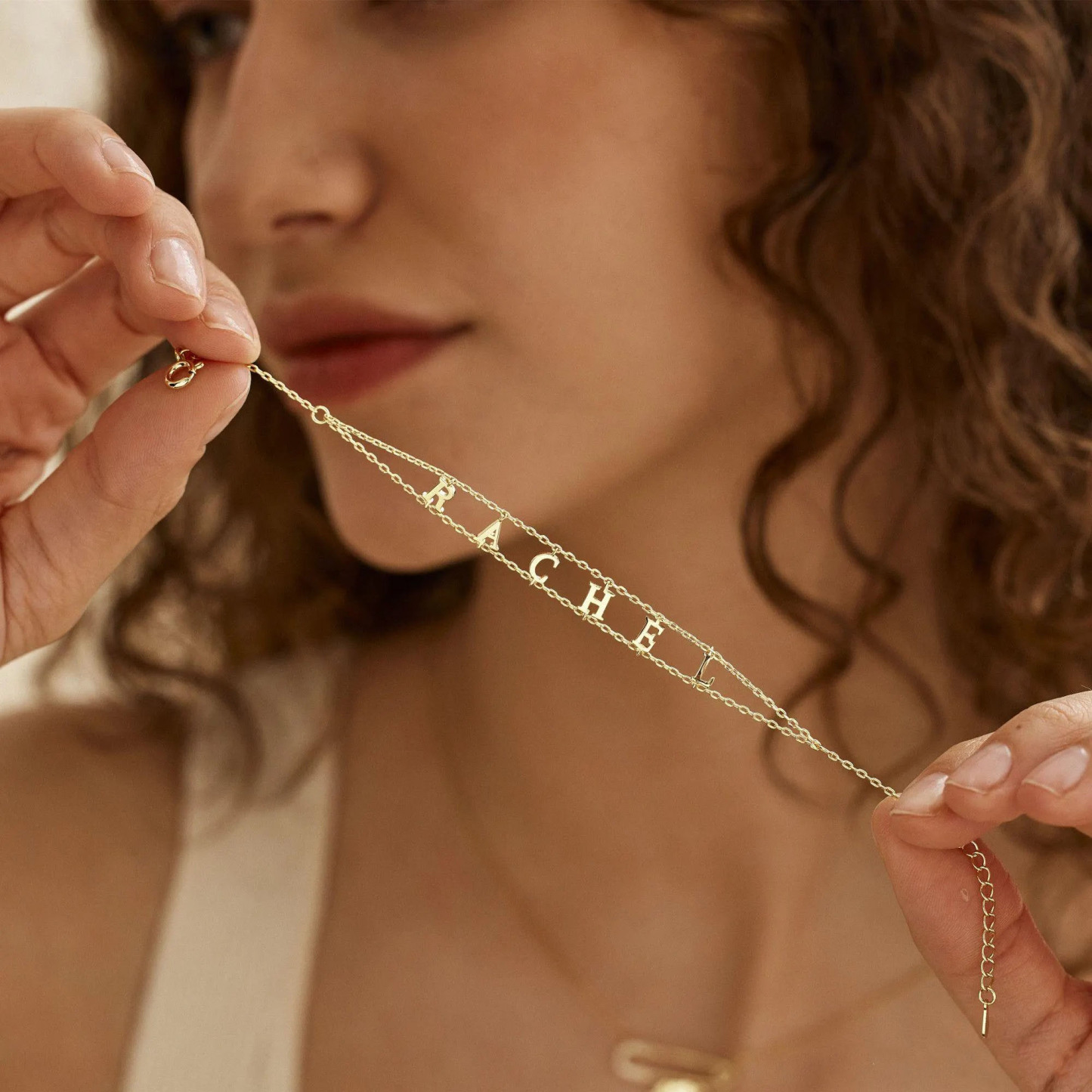 Custom Double Chain Name Bracelet Personalized Layered Chain Name Bracelet Dainty Customized Nameplate Bracelet